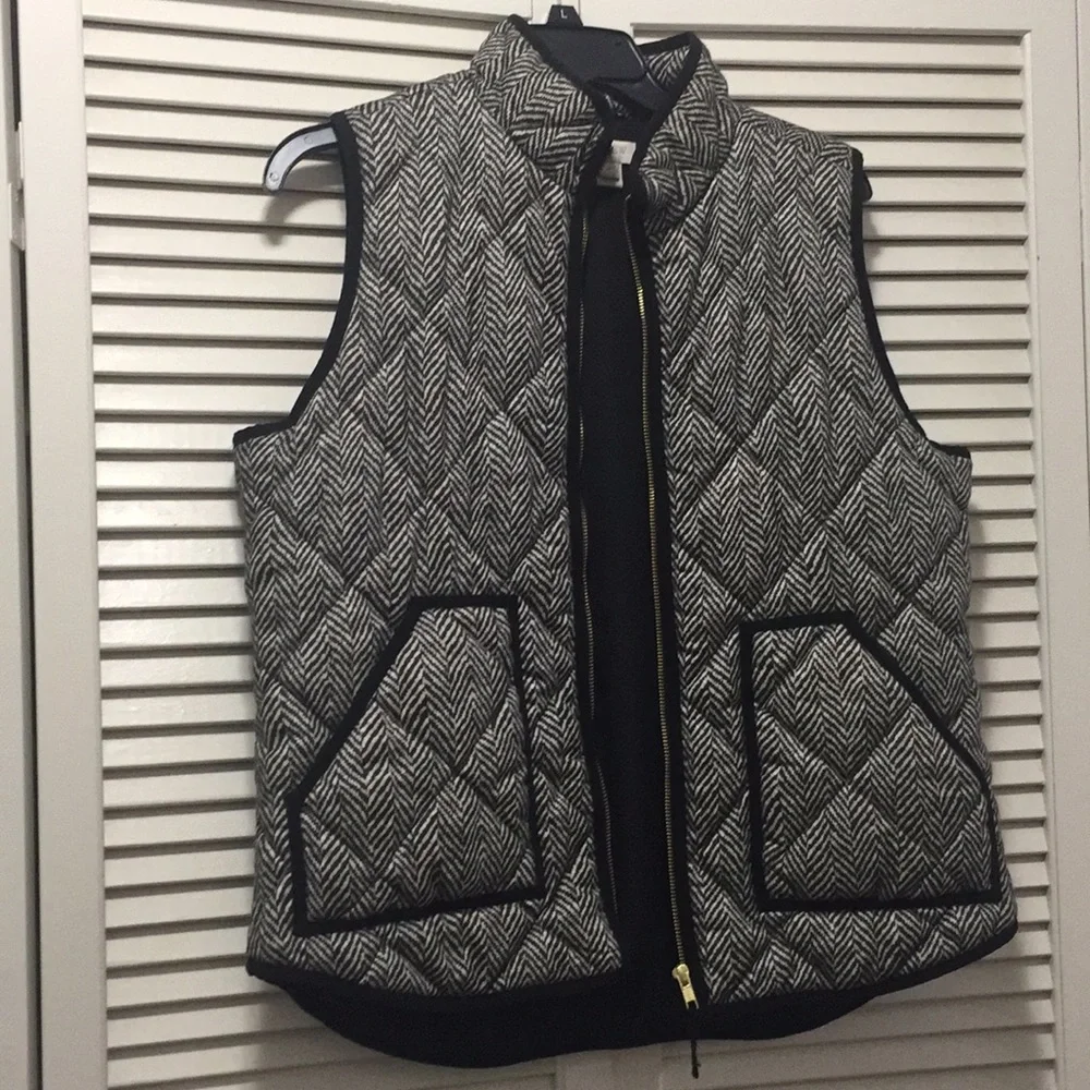 J. Crew Black and White Quilted Herringbone Vest